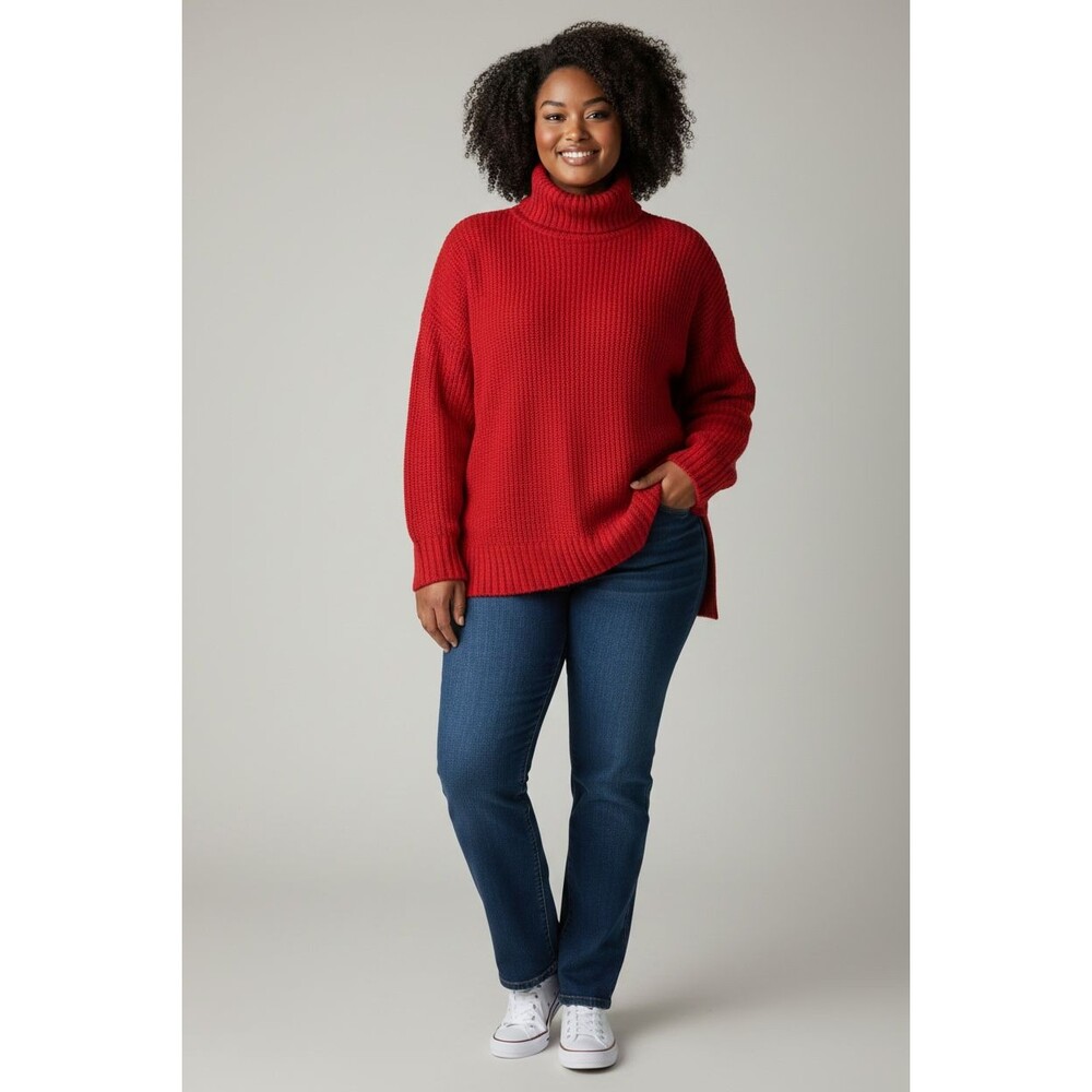 Carolyn Taylor Wm XL Red Cable Knit Chenille Turtleneck Tunic Sweater NEW W/TAG